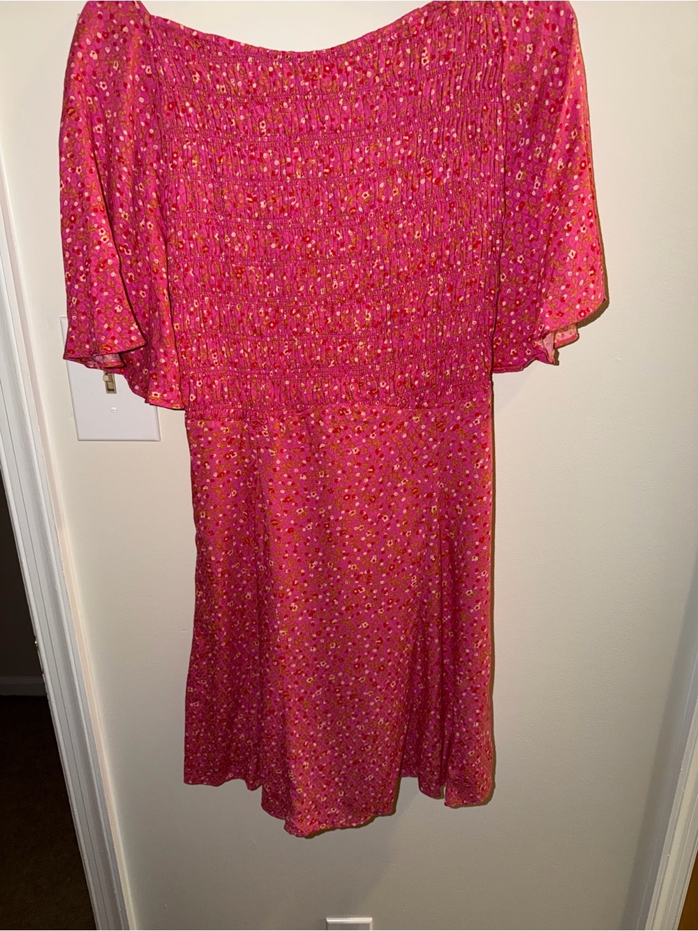 Free People Florence Mini Dress Large Pink Floral Smocked Lace Up Back